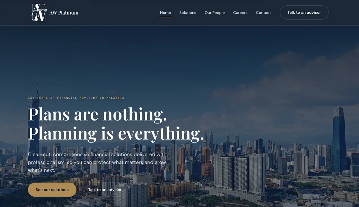 AW Platinum landing page